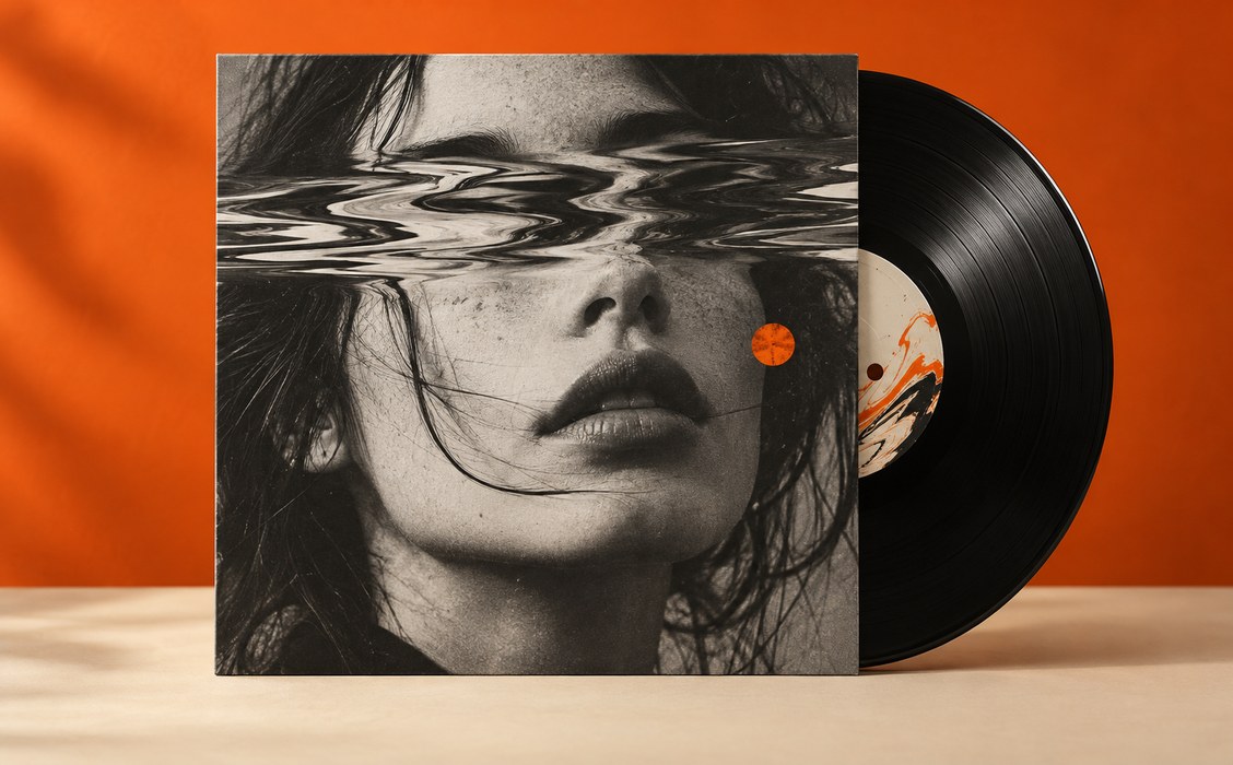 Original portrait album artwork with a vinyl record