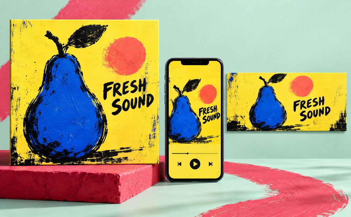 Coordinated square album art, phone and social-media banner